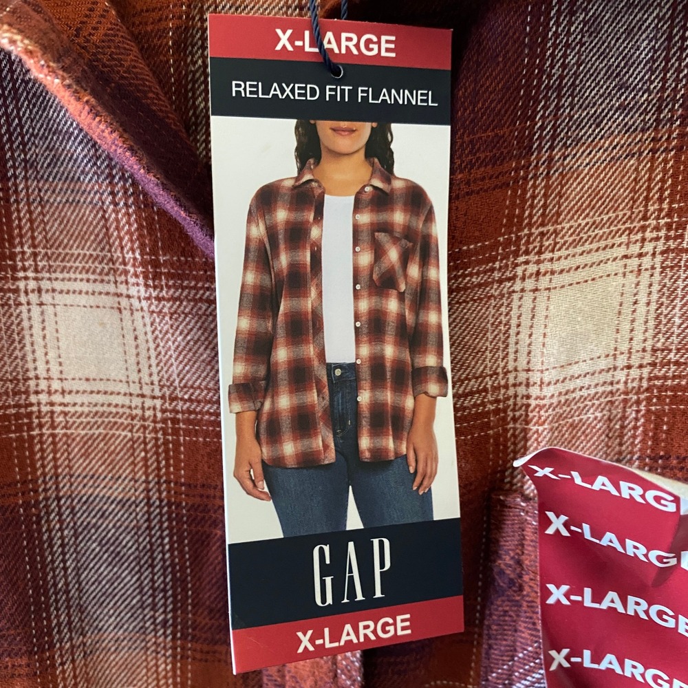 Gap Women's Long-Sleeved Button-Down Flannel Top Size XL Relaxed Fit Plaid NWT - Picture 5 of 8
